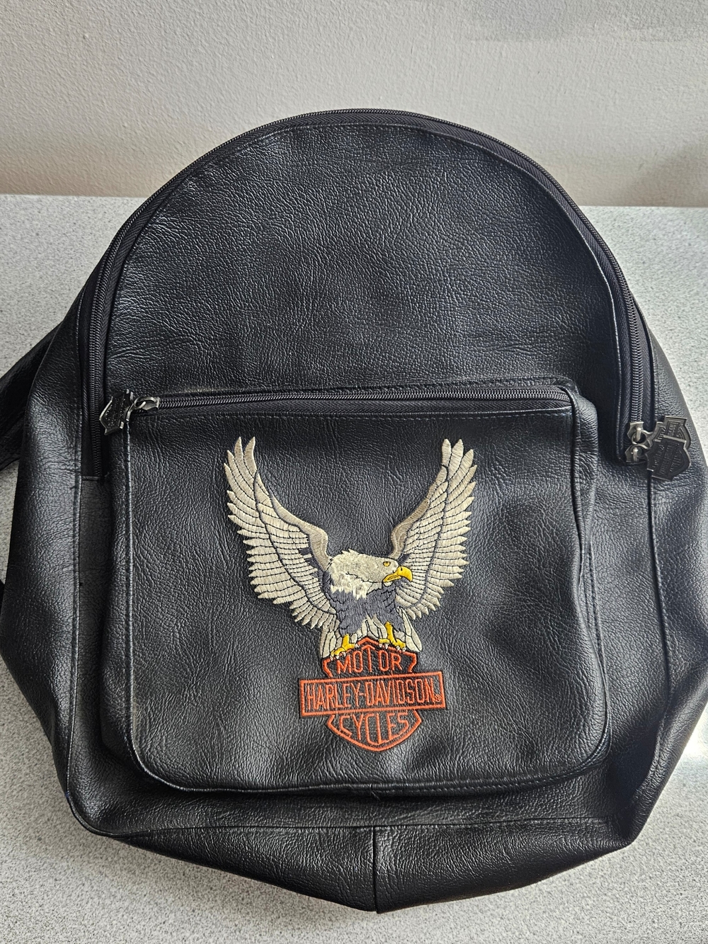 Harley-Davidson Leather Backpack Up-Wing Eagle Logo Embroidered Black Vintage